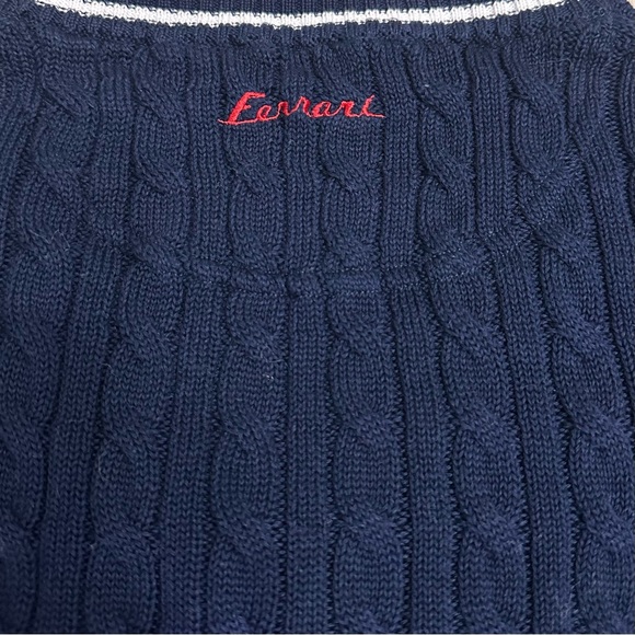 Ferrari Navy Blue Cable Knit V-Neck Pullover Sweater SZ XXL Luxury Preppy EUC - Picture 7 of 8